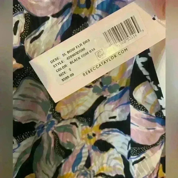 Rebecca Taylor Bow Fleur Print Mix Midi Dress in Black Combo size 2 Nwt - Picture 3 of 7